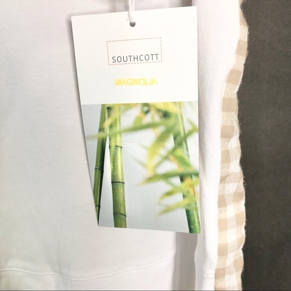 Southcott Threads Magnolia White Khaki Checkered Tee Shirt High Low Top MEDIUM - Picture 9 of 11